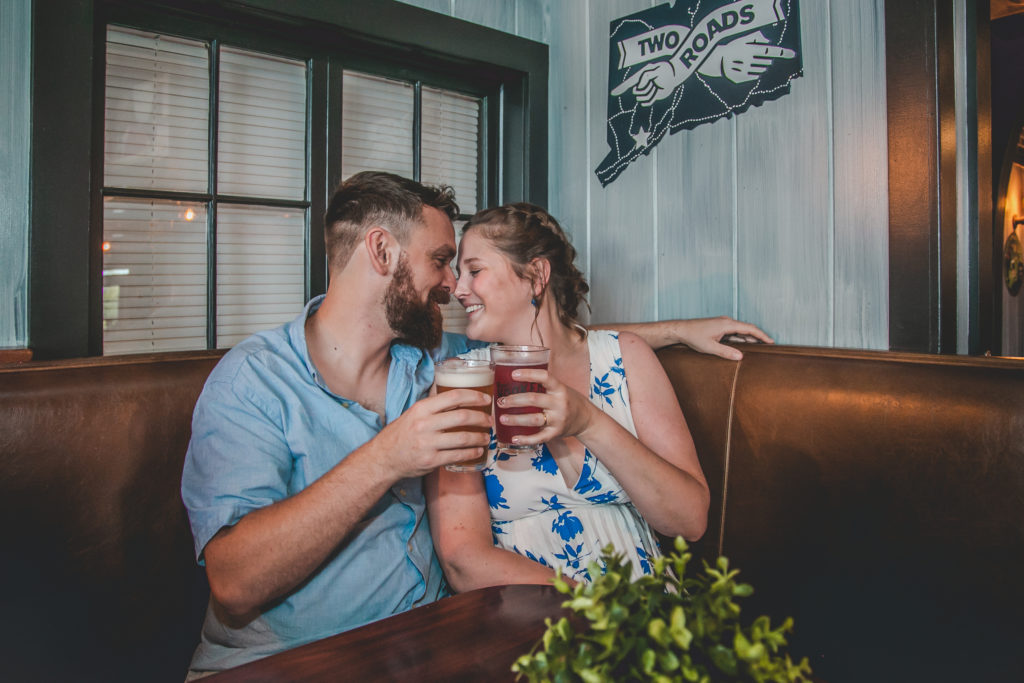 beer lovers, brewery engagement, blue floral dress, summer engagement session, summer photo shoot, outdoor engagement session, moody engagement session, moody engagement photos, moody engagement photo session, film style engagement session, film style engagement photos, film engagement shoot, film engagement photos, whimsical engagement shoot, coastal engagement session, costal engagement photos, beach engagement, park engagement, moody engagement, candid engagement, Brandford, CT, Guildford, CT, Connecticut photos, Connecticut Engagement, CT Engagement