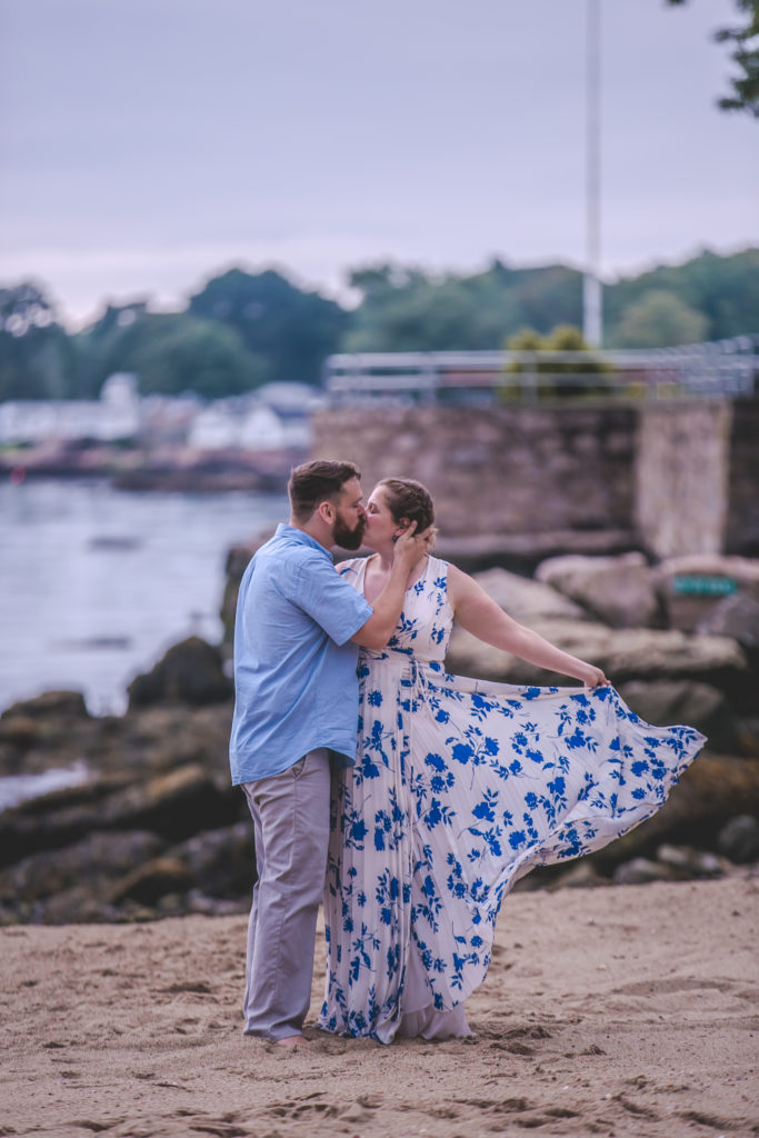 blue floral dress, summer engagement session, summer photo shoot, outdoor engagement session, moody engagement session, moody engagement photos, moody engagement photo session, film style engagement session, film style engagement photos, film engagement shoot, film engagement photos, whimsical engagement shoot, coastal engagement session, costal engagement photos, beach engagement, park engagement, moody engagement, candid engagement, Brandford, CT, Guildford, CT, Connecticut photos, Connecticut Engagement, CT Engagement